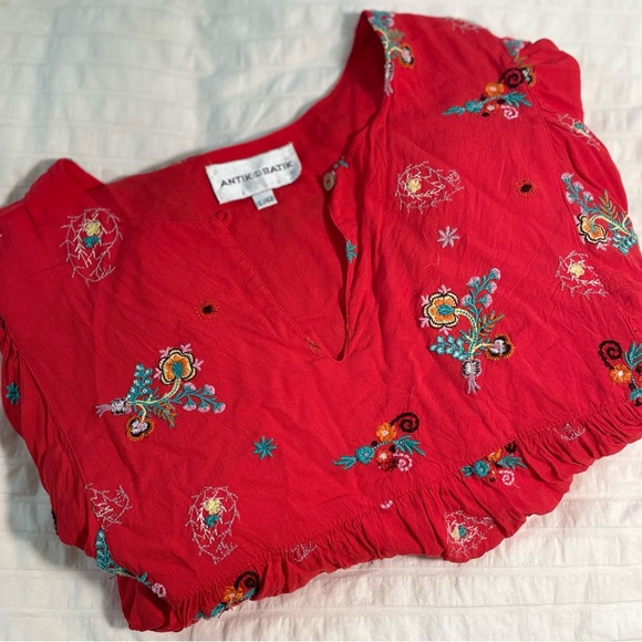 Antik Batik Red Houla Embroidered Voile Blouse - Picture 4 of 8